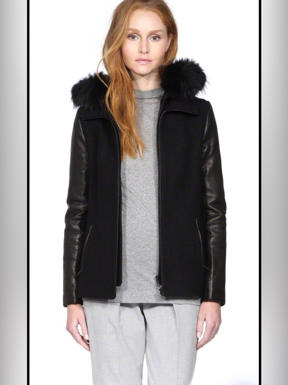 Soia & Kyo Kasia Wool Lambskin Fur Fall Winter Jacket Black Large